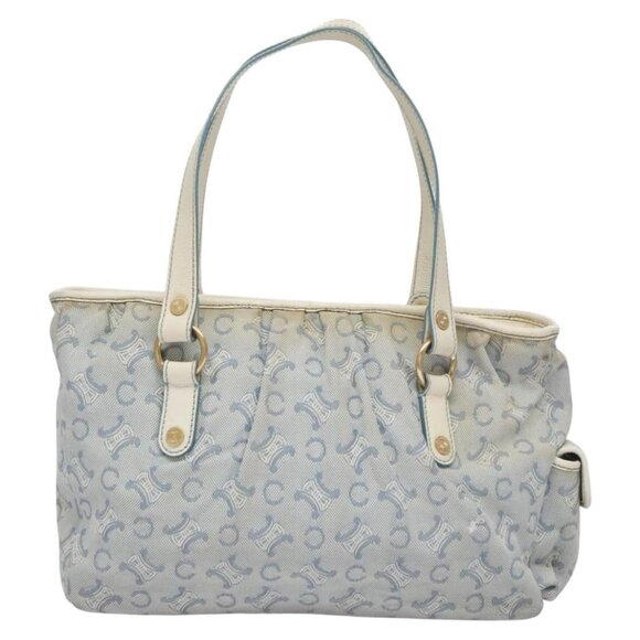CELINE C Macadam Canvas Tote Bag Light Blue White gold Auth ar13244 - Picture 3 of 15